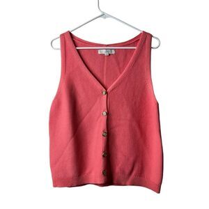 Loft Pink Chunky Knit Button Front Sweater Tank Top